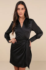 Painterly Perfection Ivory Multi Abstract Satin Wrap Mini Dress