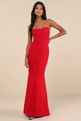 Iconic Arrival Black Strapless Bustier Mermaid Maxi Dress