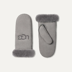 Women's Sheepskin Embroider Mitten - ANCHOR GREY