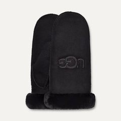 Women's Sheepskin Embroider Mitten - BLACK