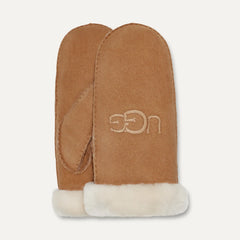 Women's Sheepskin Embroider Mitten - CHESTNUT