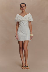 Pascale Off Shoulder Denim Mini Dress - White