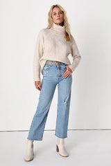 Found the Warmth Beige Turtleneck Pullover Sweater