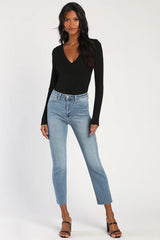 Clean Look White V-Neck Long Sleeve Bodysuit