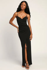 Sweetest Admirer Navy Blue Ruched Surplice Maxi Dress