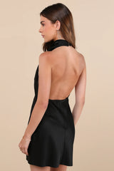 Gorgeous Endeavor Emerald Satin Halter Mini Slip Dress