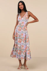 Your Only Darling Lavender Floral Print Sleeveless Midi Dress