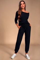 Dressed to Chill Black Ribbed Drawstring Joggers