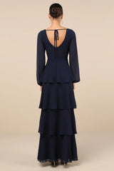 Flawless Excellence Rusty Rose Tiered Long Sleeve Maxi Dress