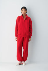 Cozy Sweatfleece Boyfriend 1/2 Zip - FLASHING RED
