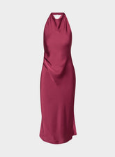 Audience Satin Maxi Halter Dress - JUICY ROSE