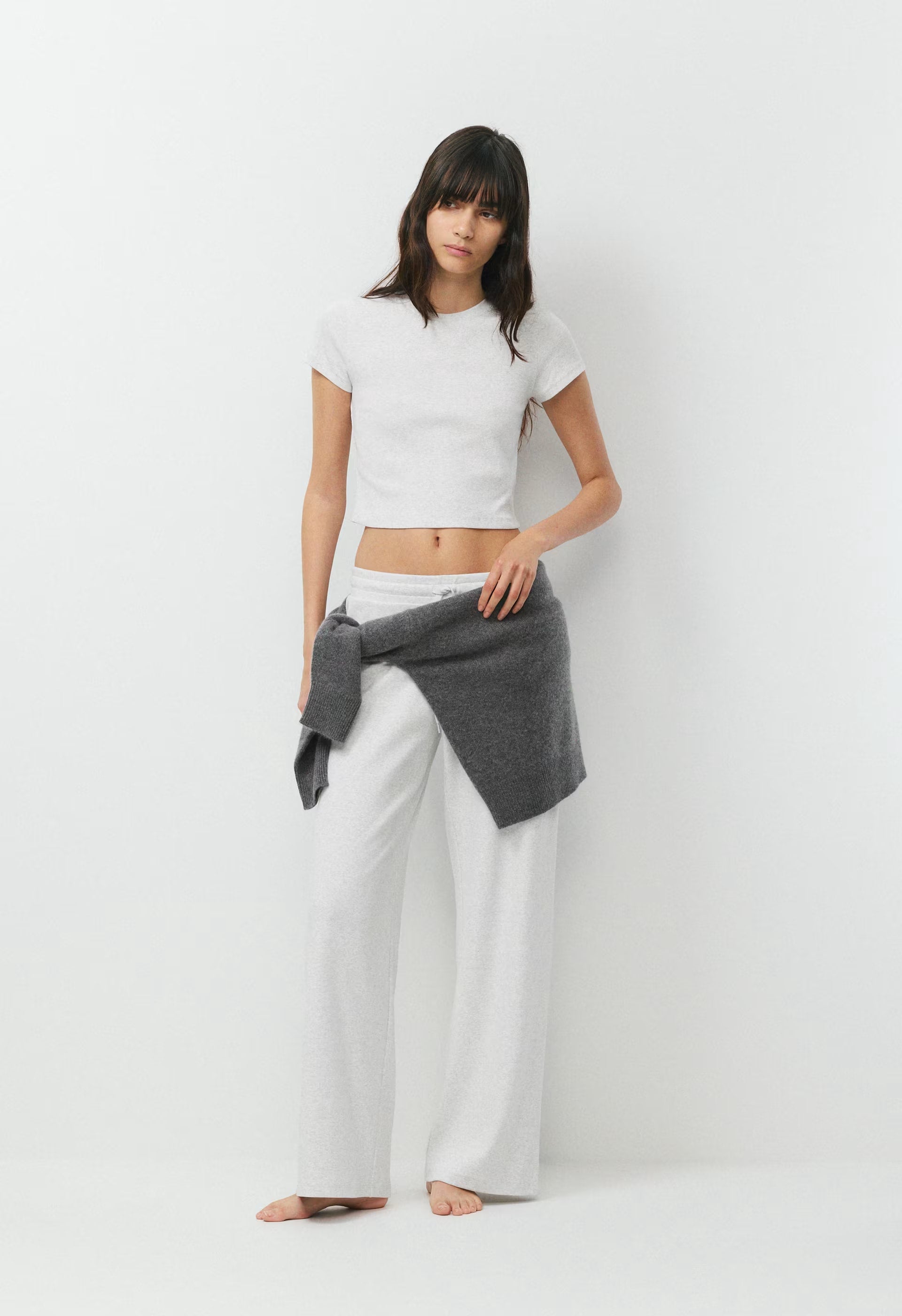 HomeStretch™ Rib Tune Waist T-Shirt - HEATHER CLOUD WHITE