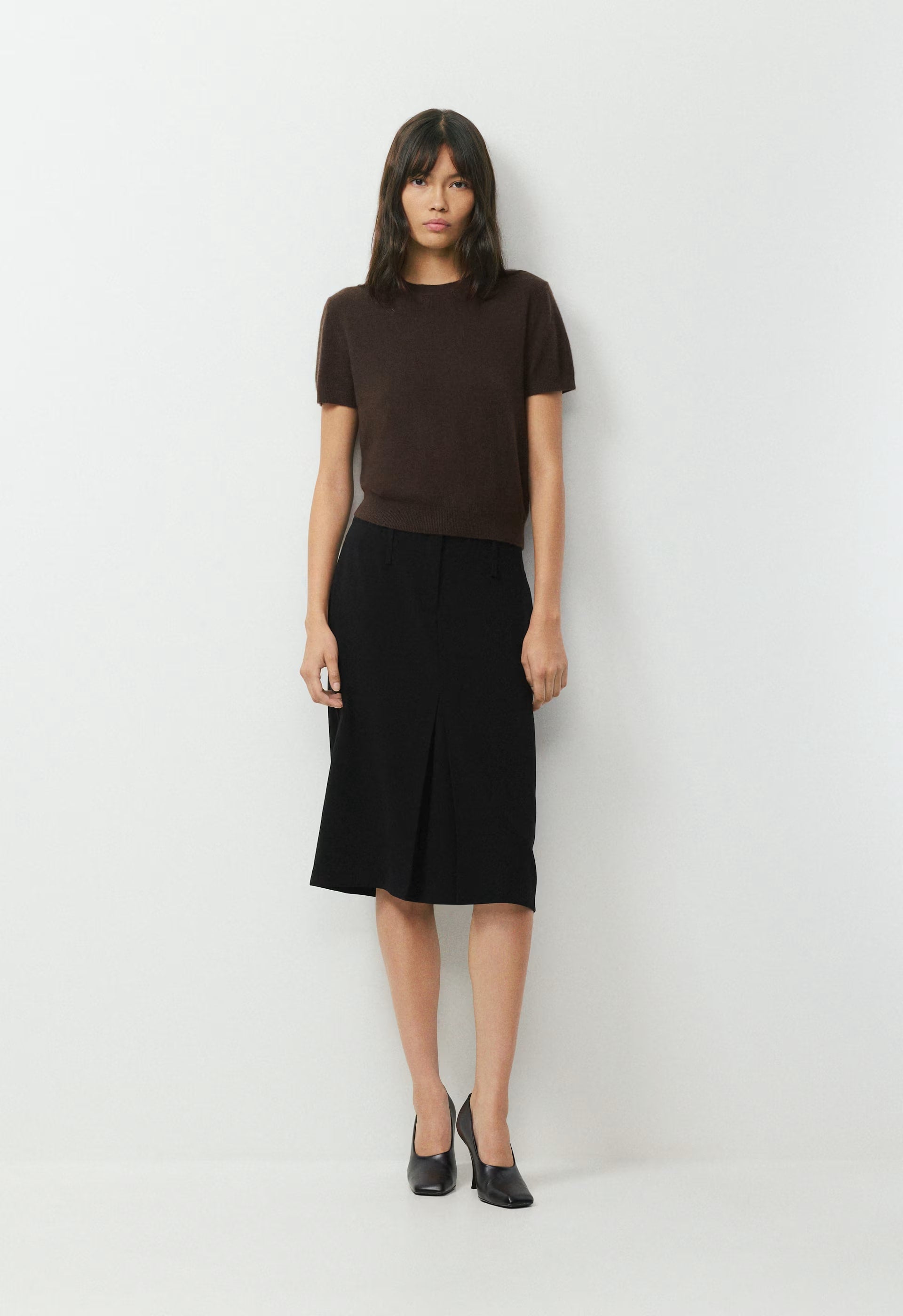 Bare Cashmere Bloor Shortsleeve Sweater - CACAO NIB BROWN