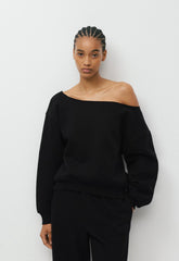 Cozy Sweatfleece BF Off-Shoulder Sweatshirt - BLACK