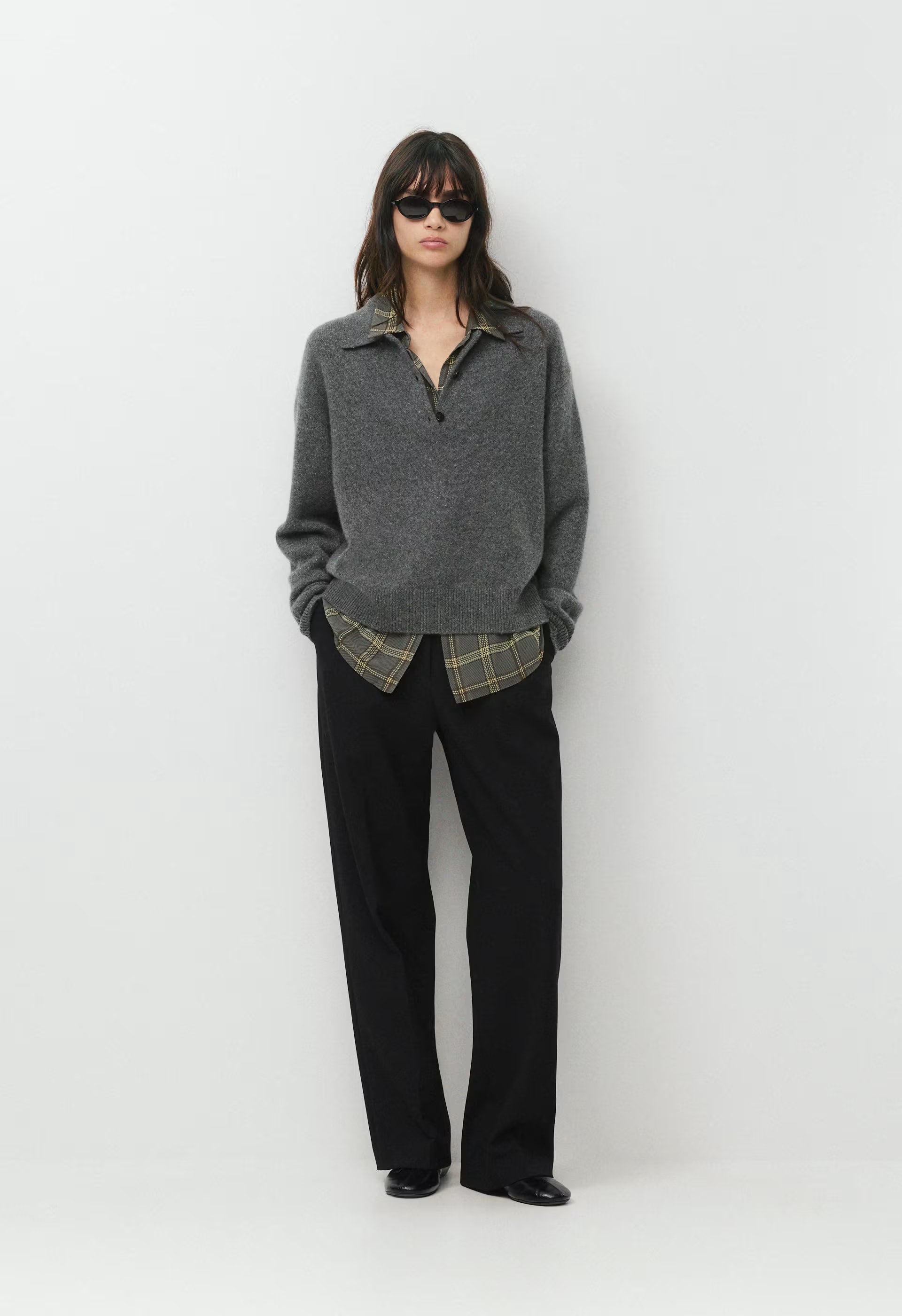 Essential Cashmere Museo Polo Sweater - SPECKLED CHARCOAL