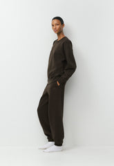 Cozy Sweatfleece Boyfriend Crew Sweatshirt - CACAO NIB BROWN