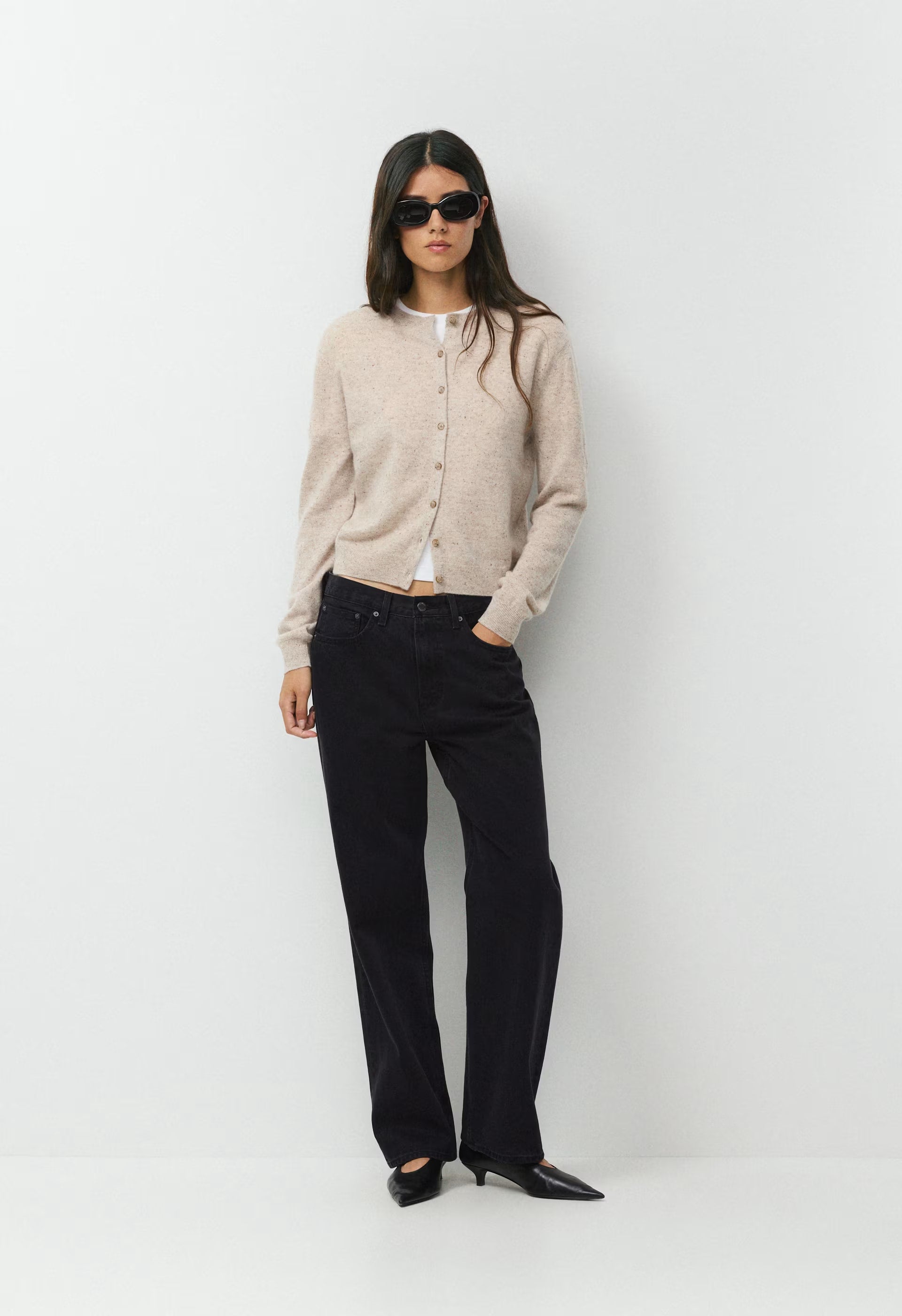 Bare Cashmere Noteworthy Cardigan - SPECKLED MRCN BEIGE