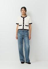 Approach Shortsleeve Cardigan - Wonder Yarn - LIGHT BIRCH/BLACK