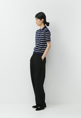 Bare Cashmere Cellini Shortsleeve Sweater - ADMIRAL NVY/LT BIRCH