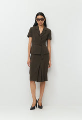 Brynn Shortsleeve Blazer - Sway Crepe - DARK COFFEE