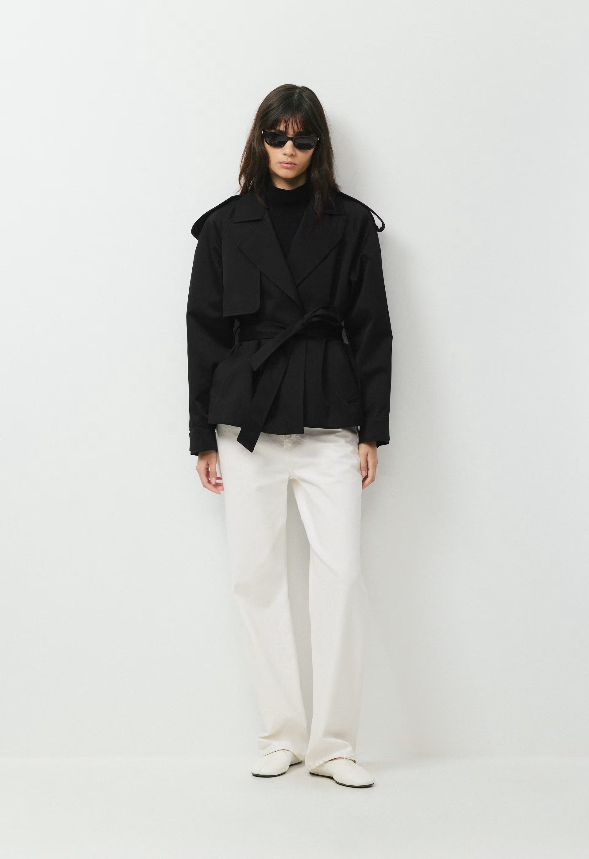 The Davis Short Trench Coat - Rich Twill - BLACK