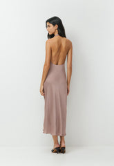 Audience Satin Maxi Halter Dress - DUSTY MAUVE