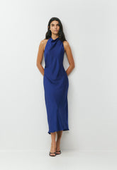 Audience Satin Maxi Halter Dress - BYRON BLUE