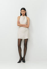 Audience Satin Mini Halter Dress - BIRCH/BLACK
