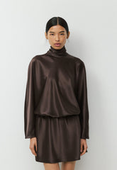 Purview Satin Dress - RICH MOCHA BROWN