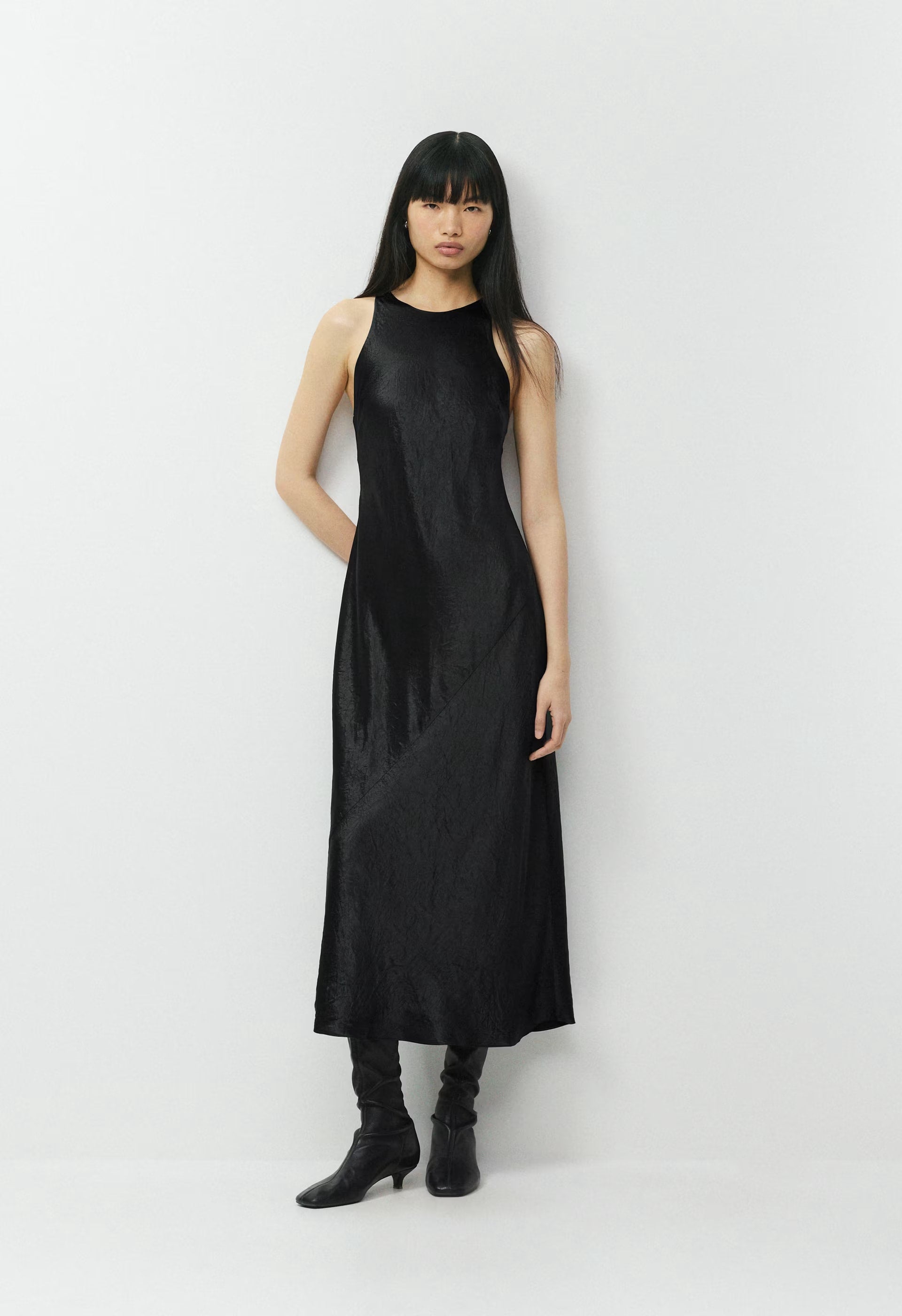 Windswept Satin Dress - BLACK