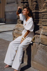 Janayia Cotton Wide Leg Pants - White