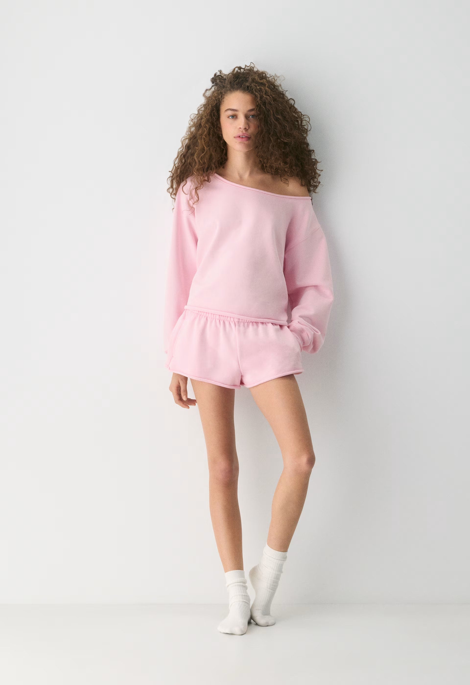Terry Sweatfleece Perfect Off-Shoulder Top - MILKSHAKE PINK
