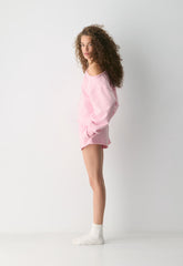 Terry Sweatfleece Perfect Off-Shoulder Top - MILKSHAKE PINK