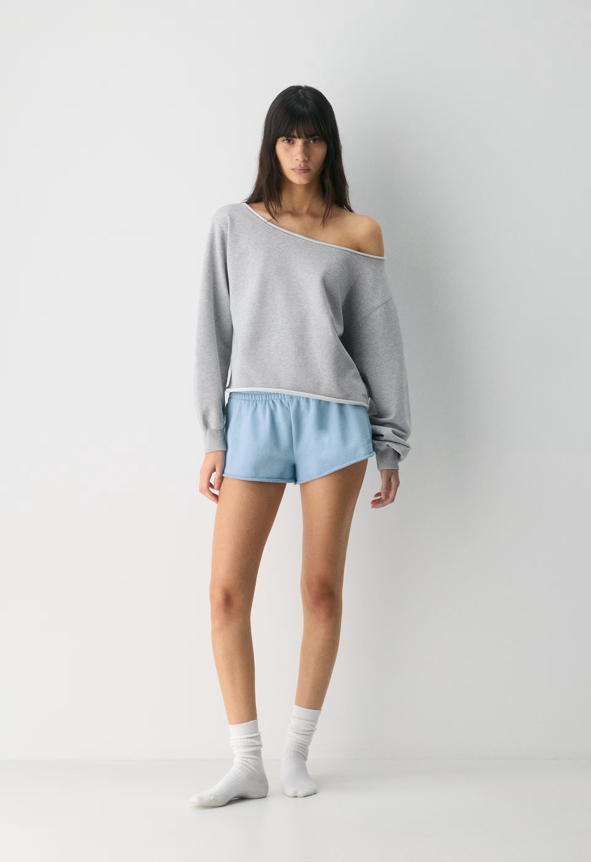Terry Sweatfleece Perfect Off-Shoulder Top - HEATHER CHROME