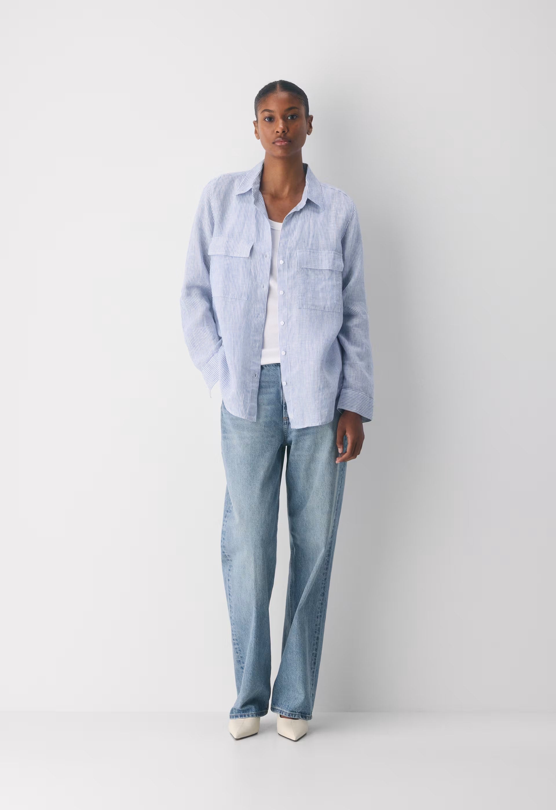 Utility Linen Shirt - WLSON STRP FR BL/B WH