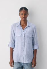 Utility Linen Shirt - WLSON STRP FR BL/B WH