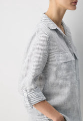 Utility Linen Shirt - MILN STRIPE W/HRBR NV