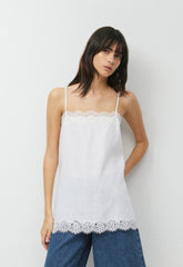 Serif Linen Camisole - WHITE/LIGHT BIRCH