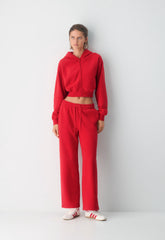 Cozy Sweatfleece Boyfriend Wide Sweatpant - FLASHING RED