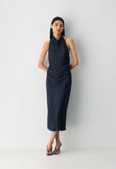 Audience Satin Maxi Halter Dress - ADMIRAL