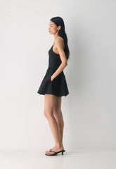 Technique Poplin Mini Cami Dress - BLACK