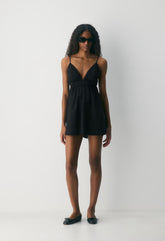Encourage Poplin Mini Cami Dress - BLACK