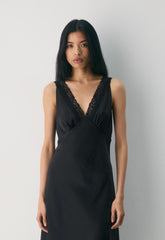 Daisychain Satin Dress - BLACK/BLACK