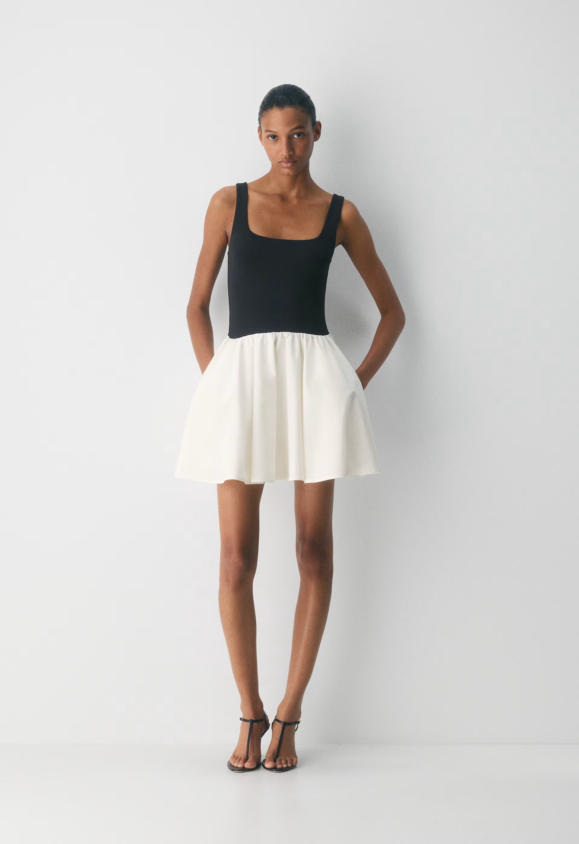 Revive Poplin Mini Dress - LIGHT BIRCH/BLACK