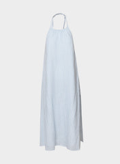 Sunpost Linen Halter Dress - WLN STP WHT/CRNFLR BL