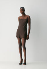 Confession Satin Dress - RICH MOCHA BROWN