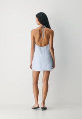 Stillwater Halter Dress - CruiseLinen™ - WLN STP WHT/CRNFLR BL