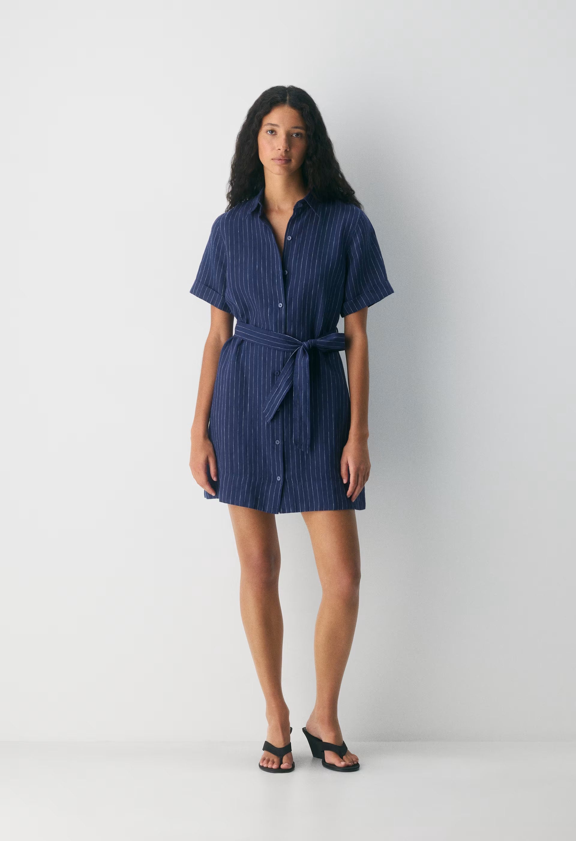 Eleta Linen Mini Dress - SUSAN STRPE HRBR NV/W