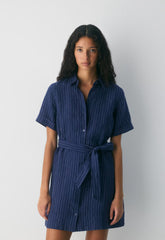 Eleta Linen Mini Dress - SUSAN STRPE HRBR NV/W