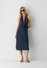 Sprig Satin Halter Dress - AGAVE GREEN